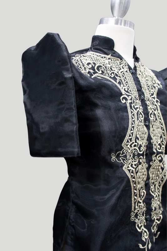 Mestiza Barong Blouse - Black/Mocha 1