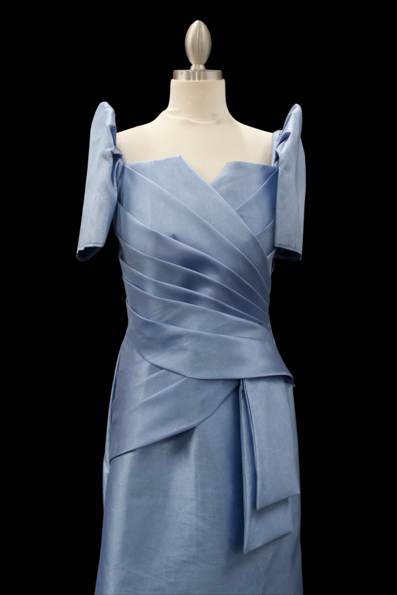 Metallic Gazar Straight Cut Gown - Dusty Blue