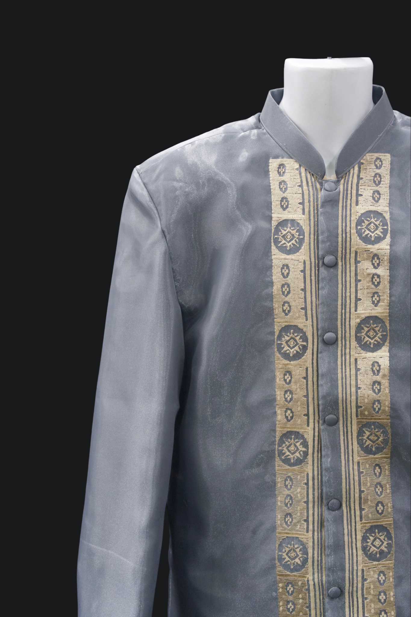Organza Coat Barong - Gray Blue