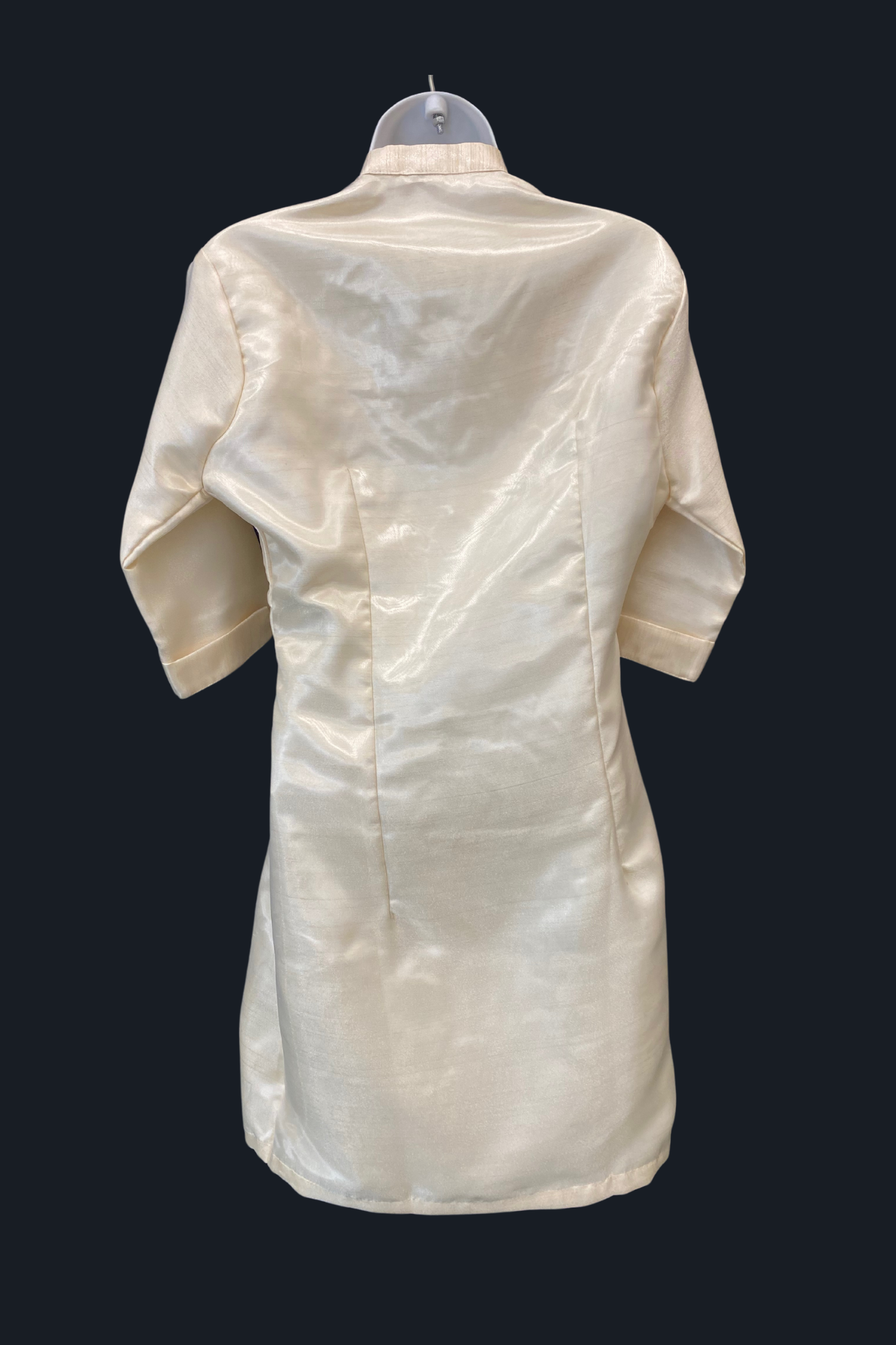 3/4 Sleeve Satin Barong Dress - Beige/Royal Blue