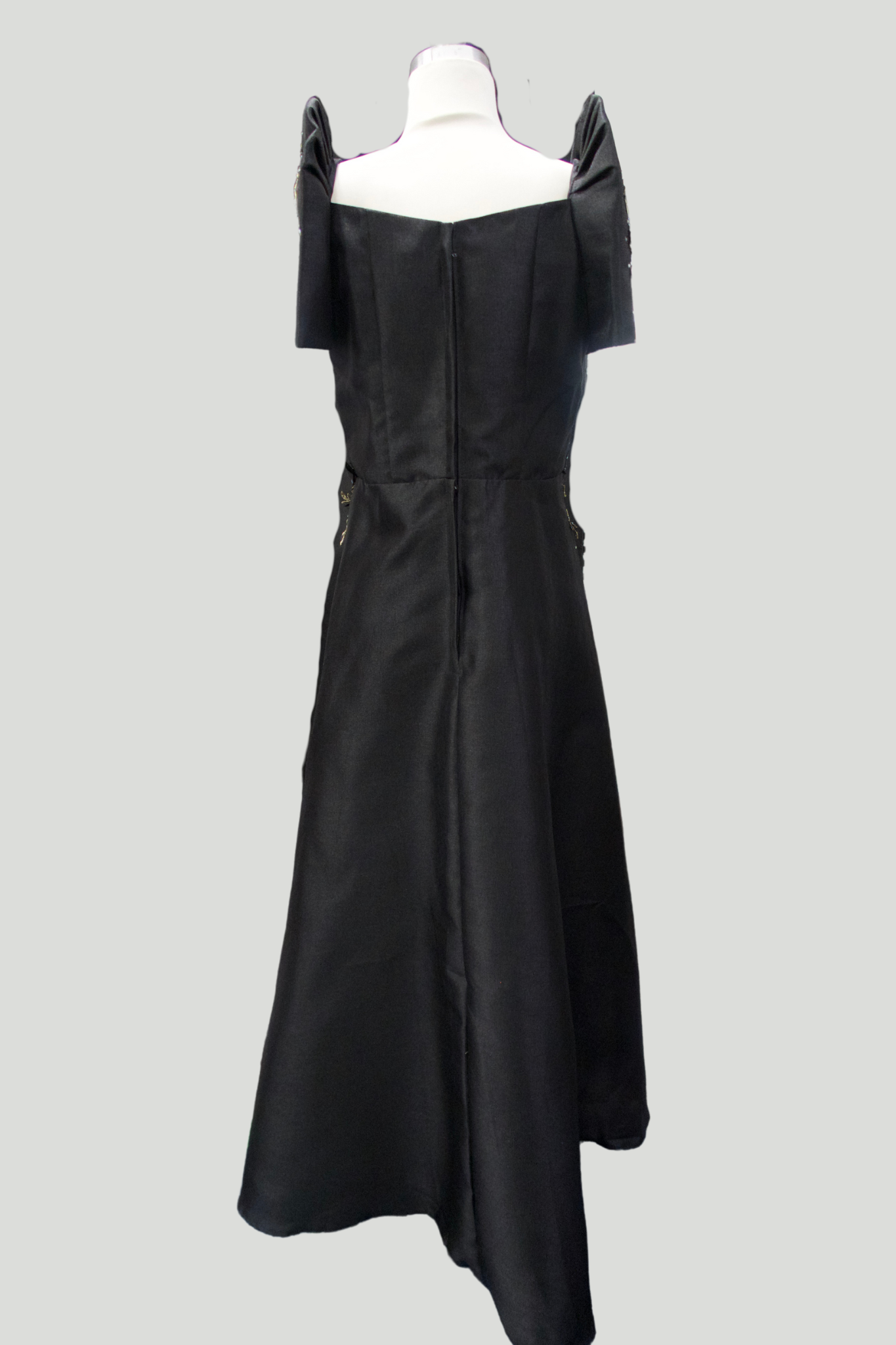 Metallic Gazar Box Pleated Gown - Black