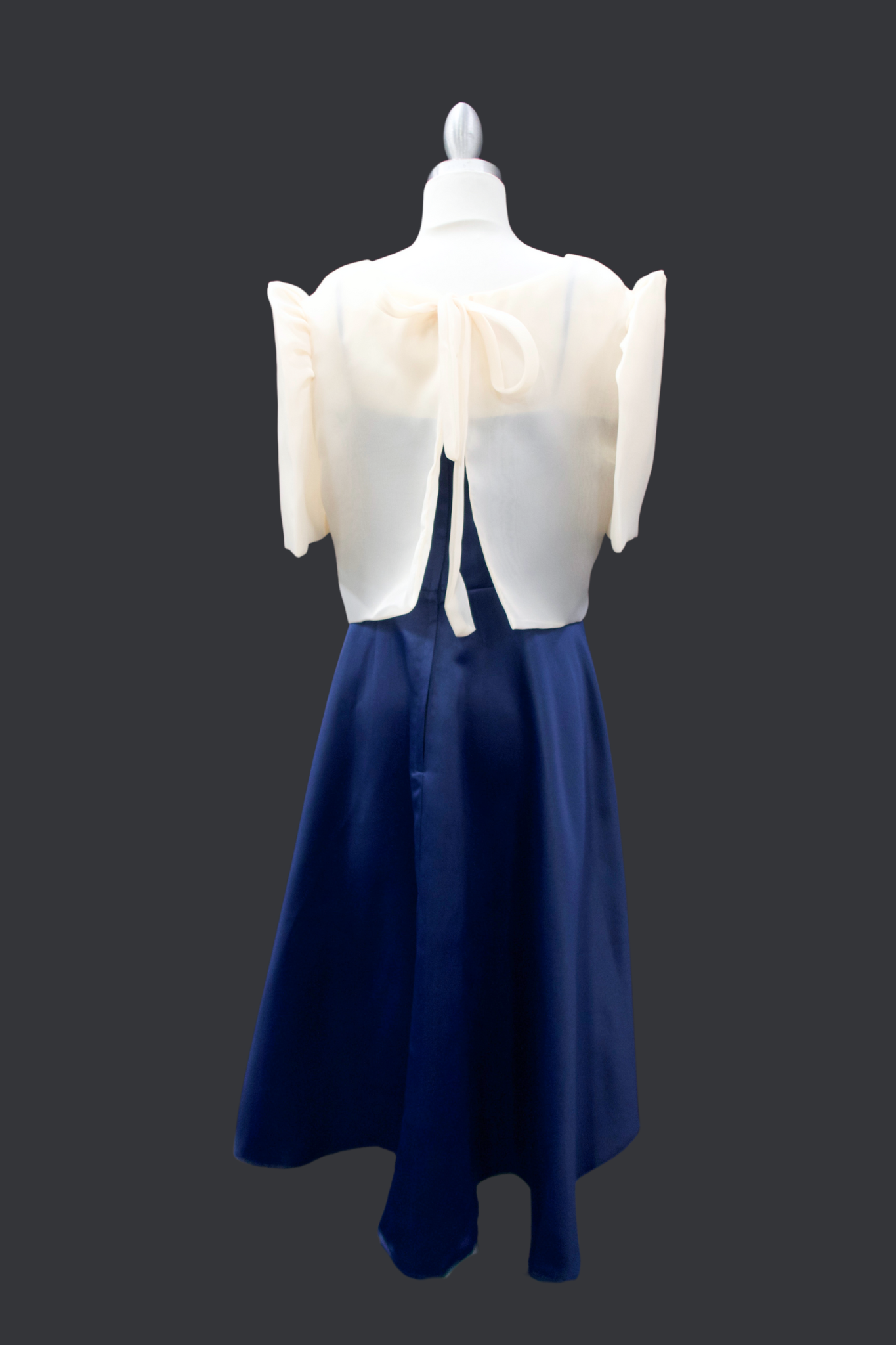 "Sarah" Bow Blouse & Midi Dress Set - Beige/Navy