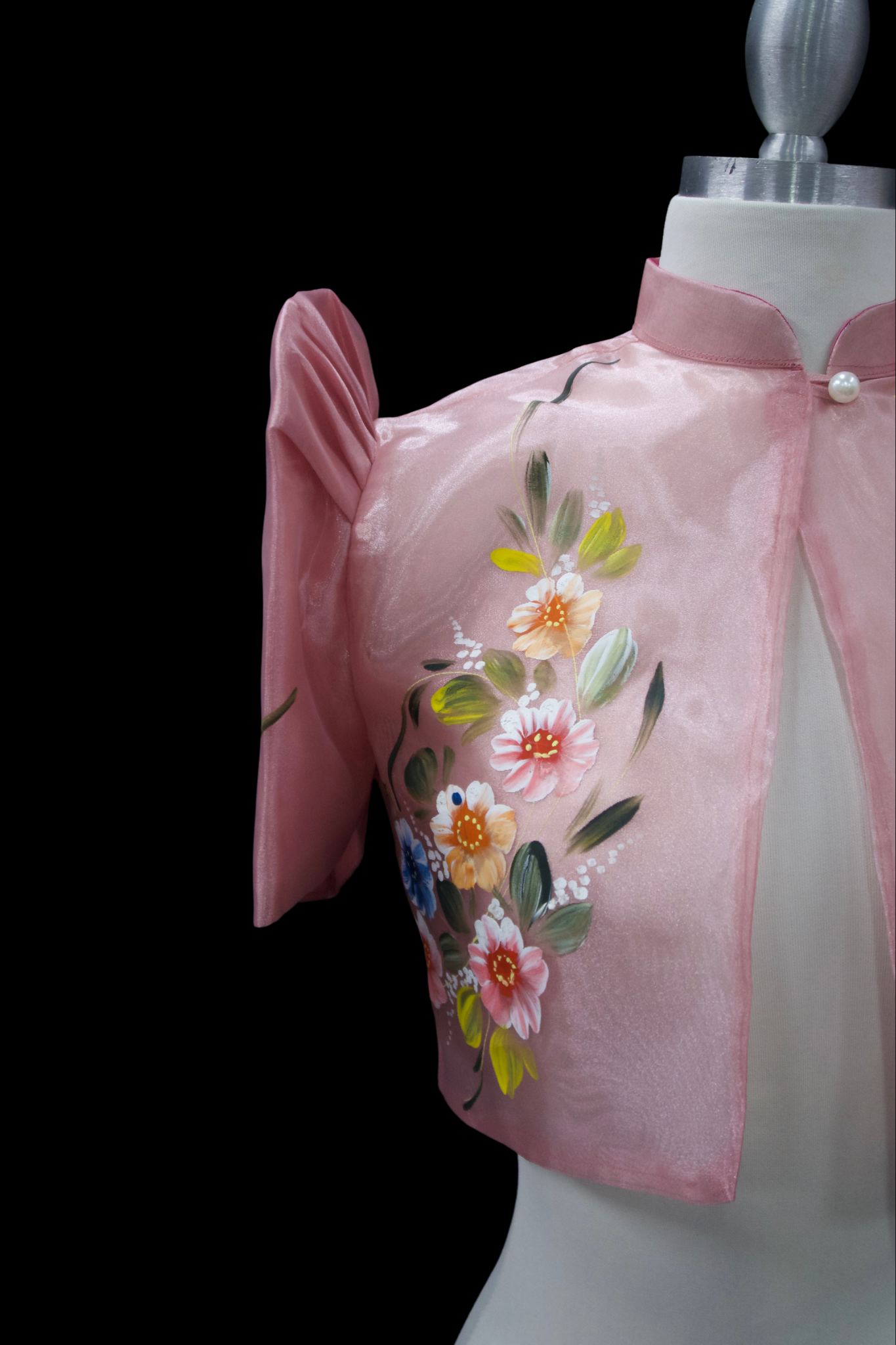 Hand Painted Single Button Bolero - Pink