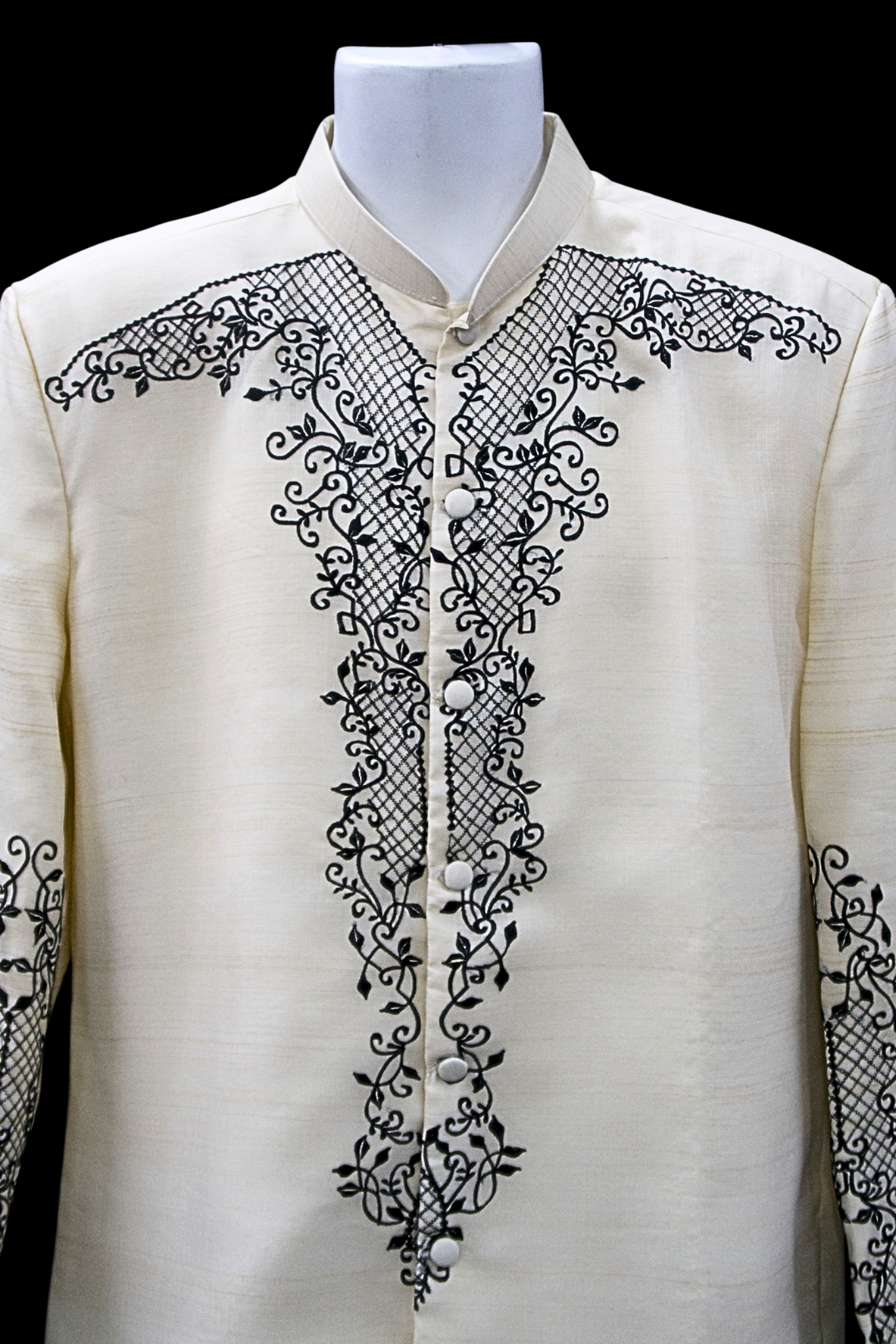 "Batok" Piña Cocoon Coat Barong – Beige/Black