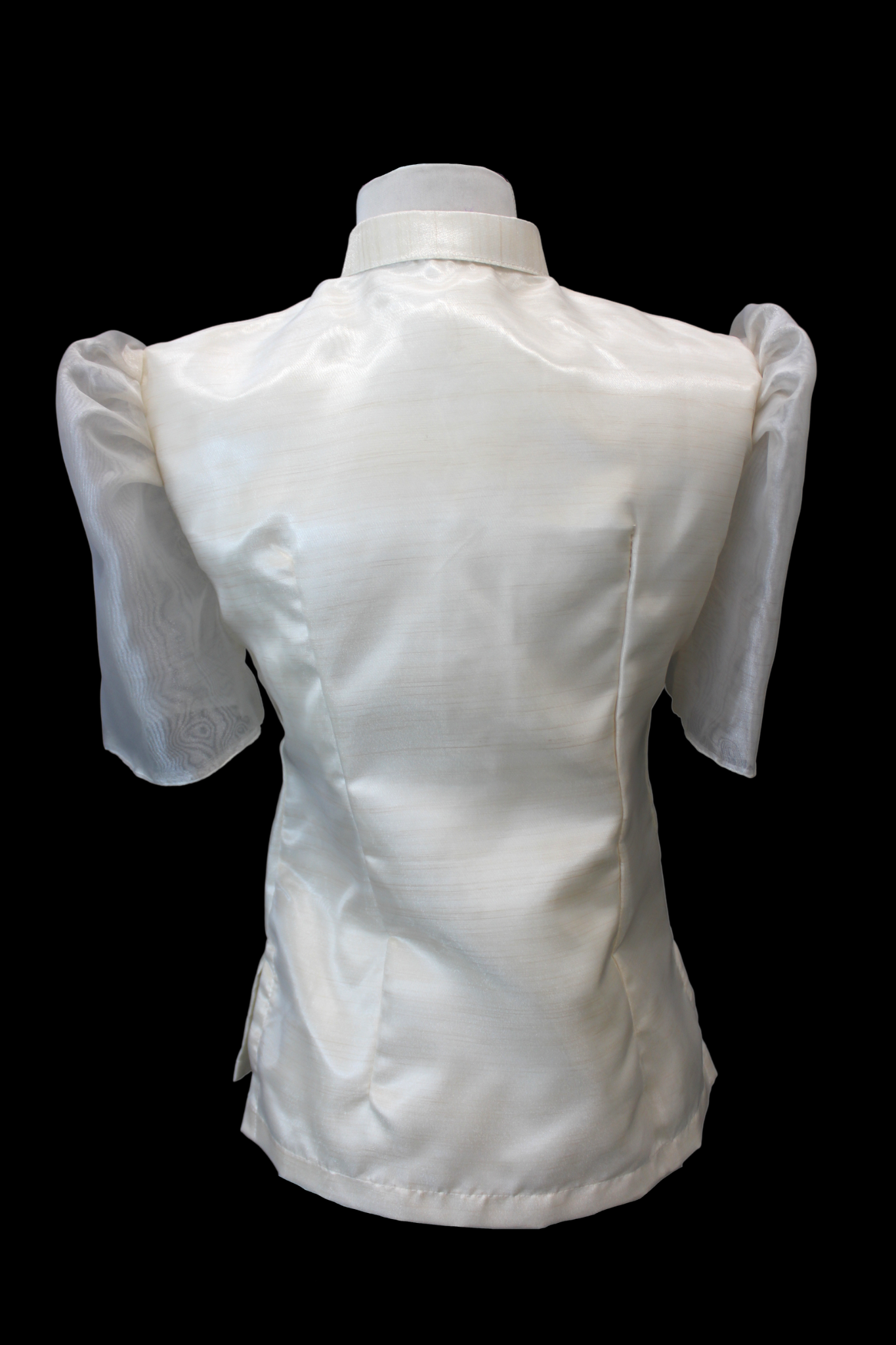 Beige Satin Blouse w/ Organza Sleeves