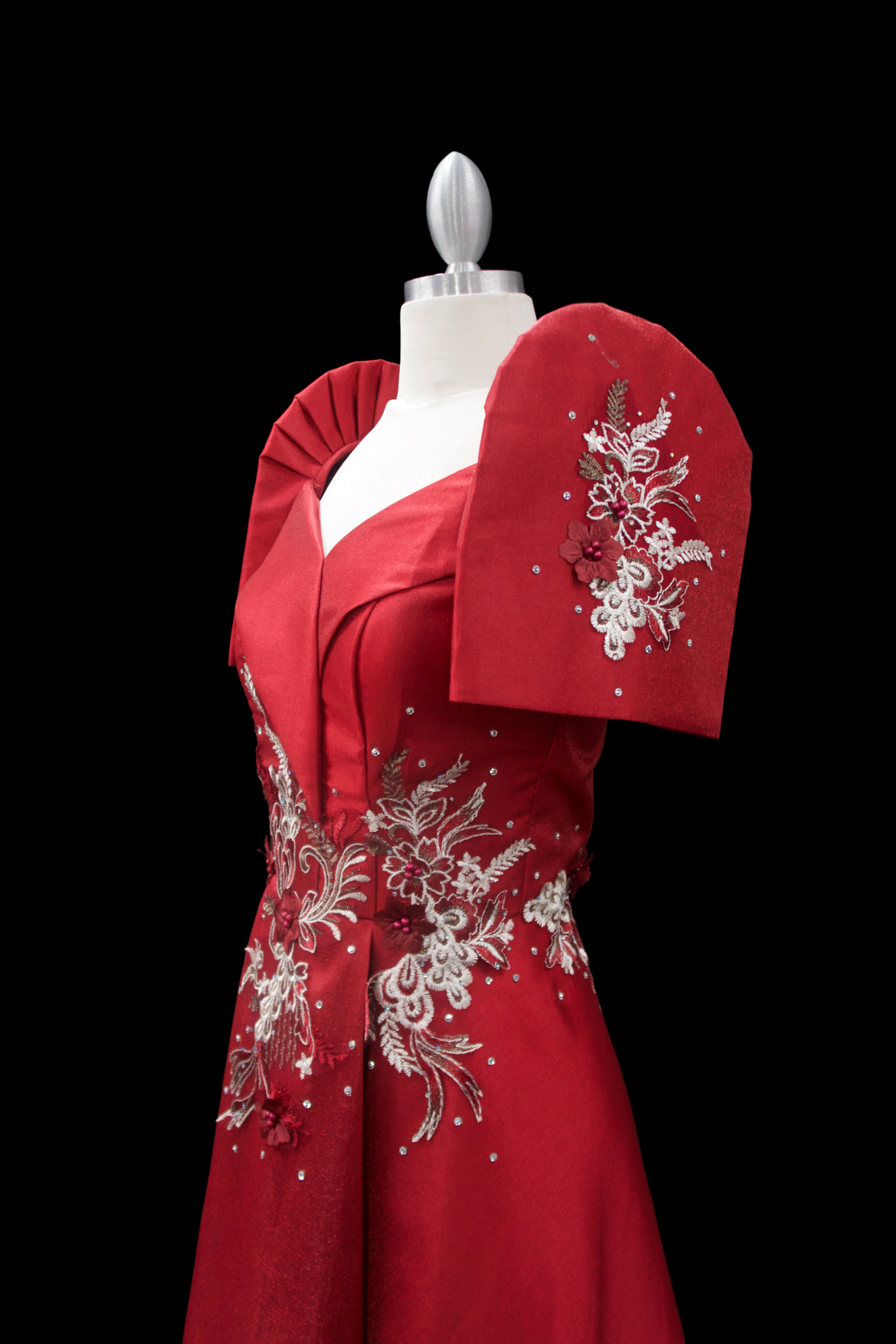 Metallic Gazar Overlap Gown - Burgundy