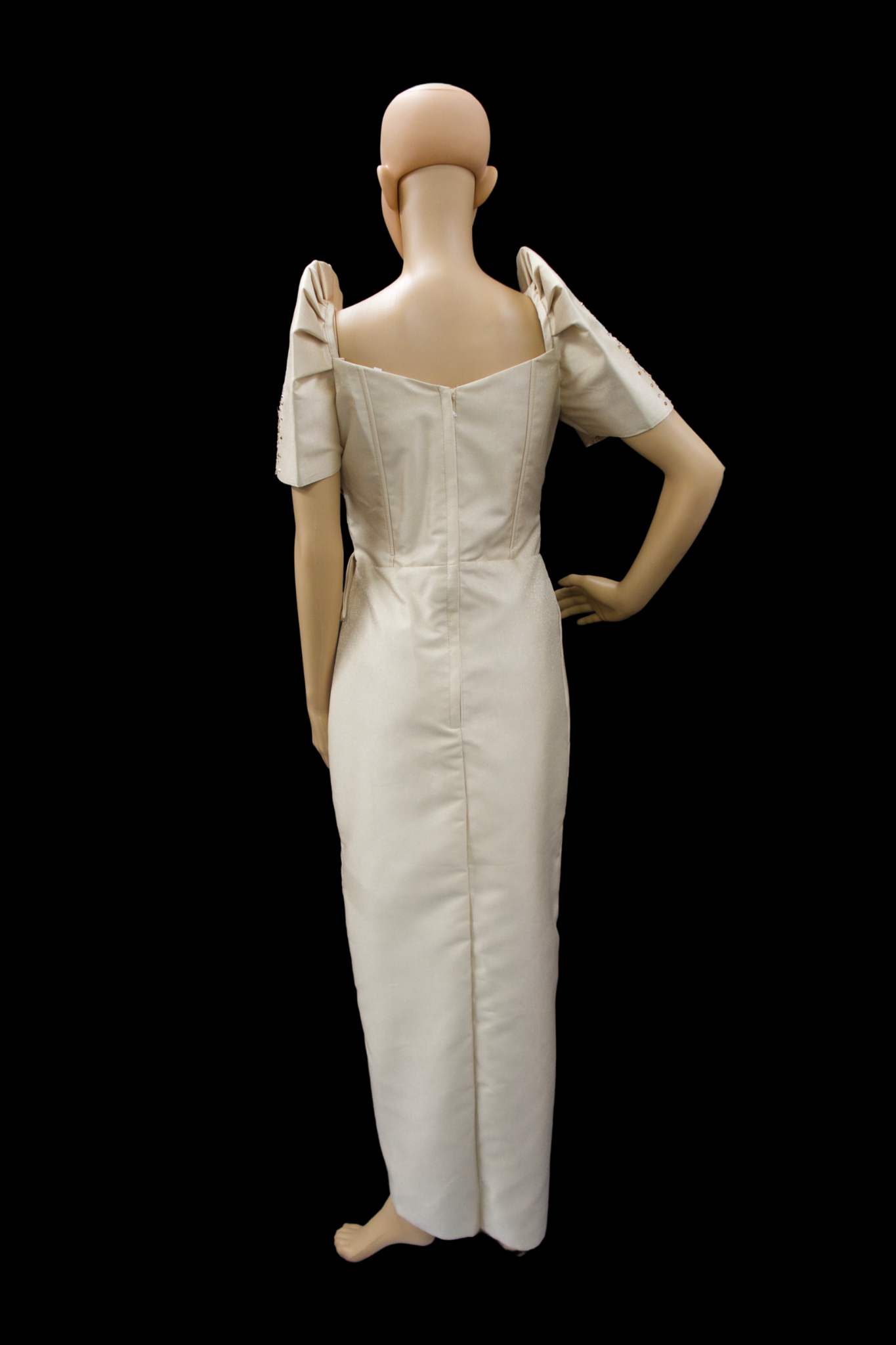 Metallic Gazar Straight Cut Gown - Champagne/Beige