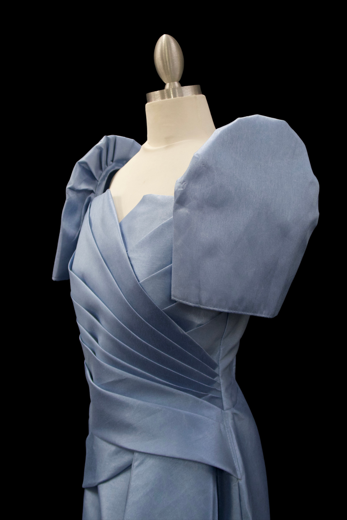 Metallic Gazar Straight Cut Gown - Dusty Blue
