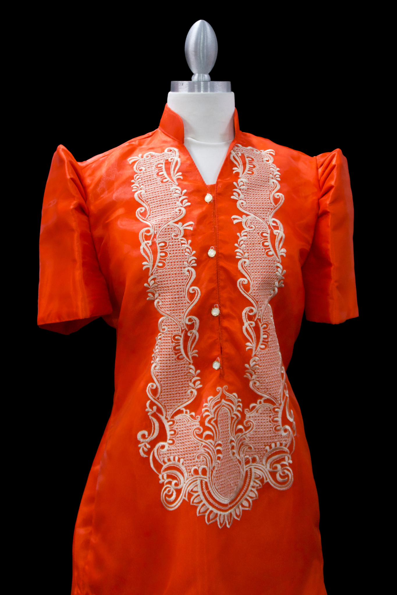 Satin Barong Dress - Red Orange