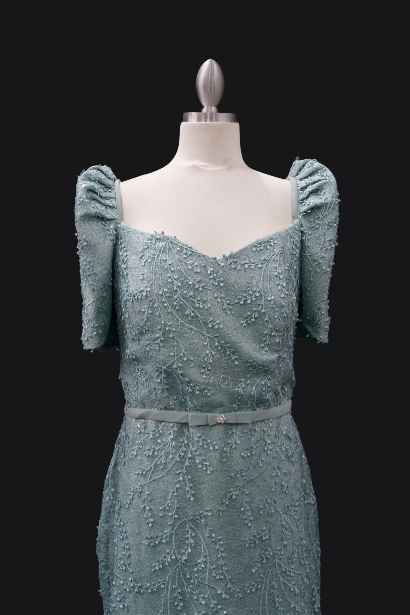 Full Lace Gown with Belt - Sage Green
