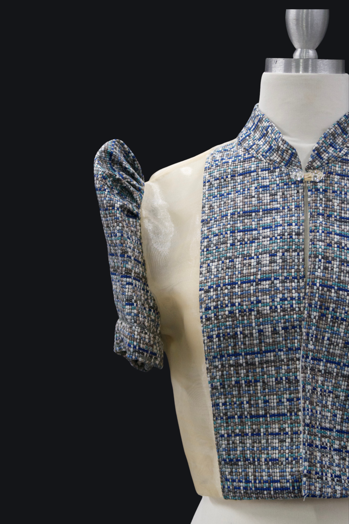 Single Button Bolero - Blue Ethnic Print