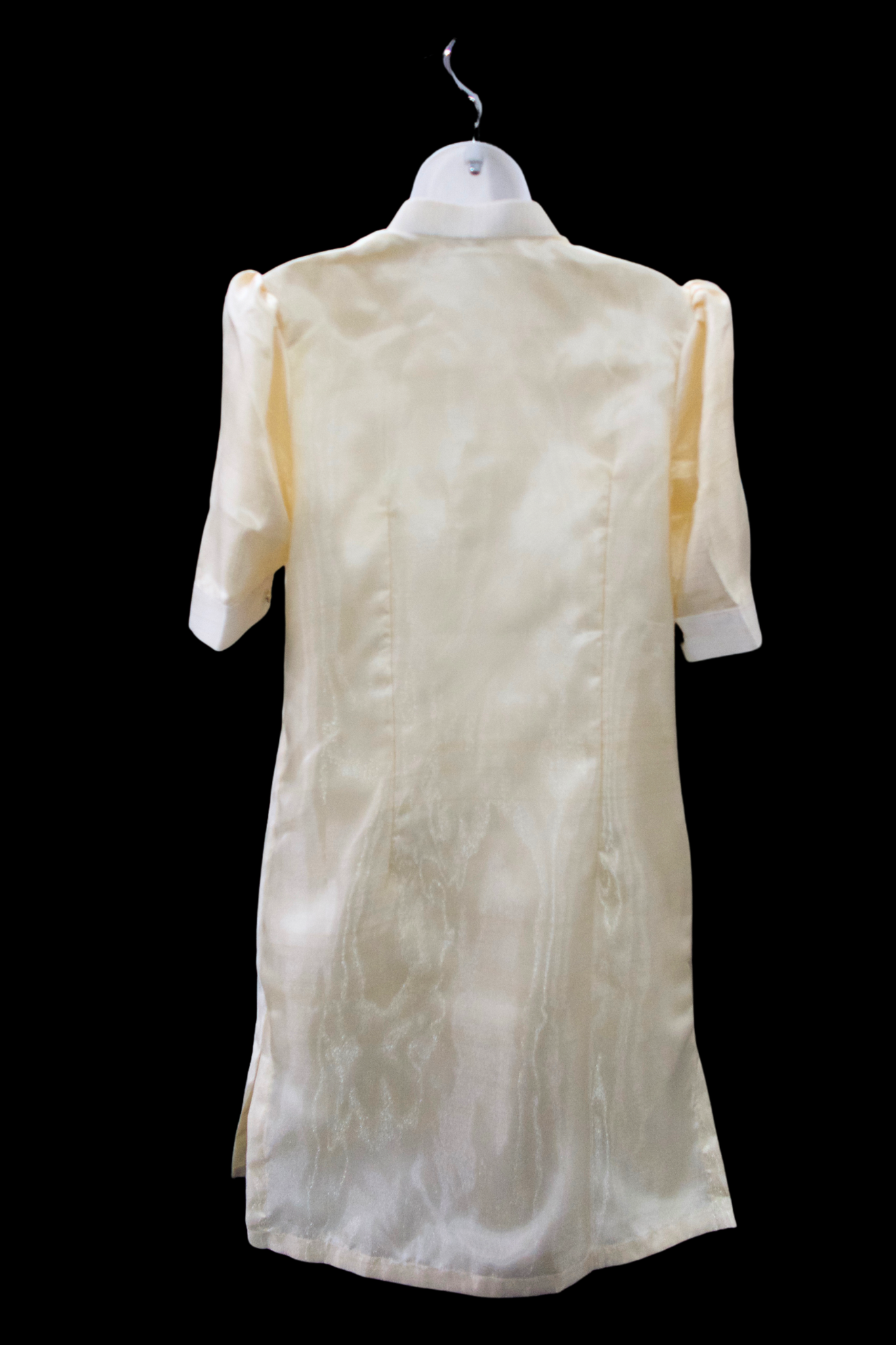 3/4 Puff Sleeve Barong Dress - Beige/Black