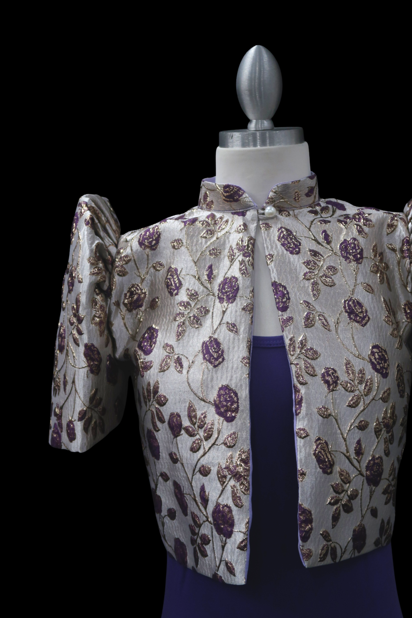 Jacquard Single Button Bolero - Purple/Gold