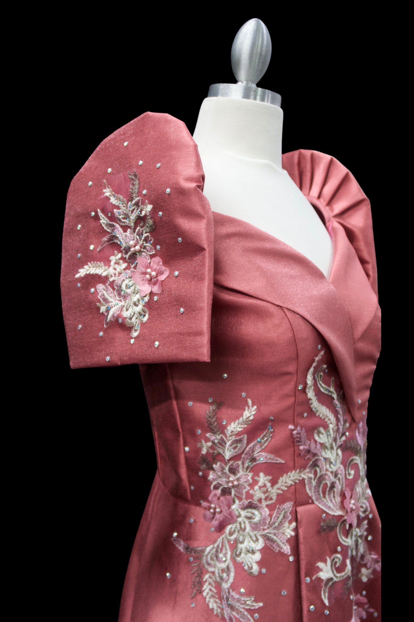 Metallic Gazar Overlap Gown - Pink