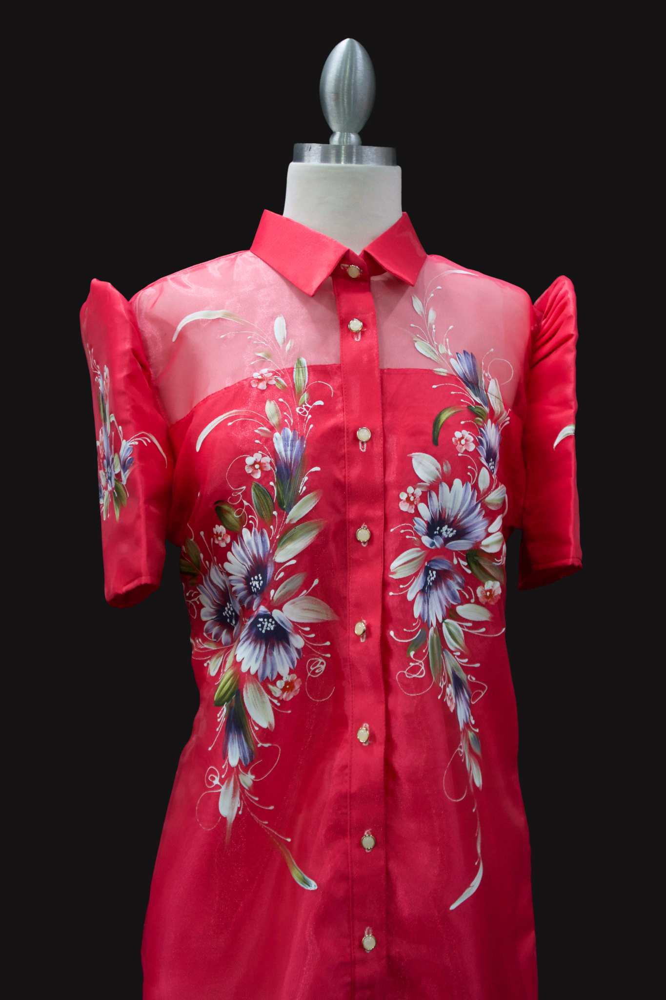 Handpainted Barong Dress - Fuschia Pink