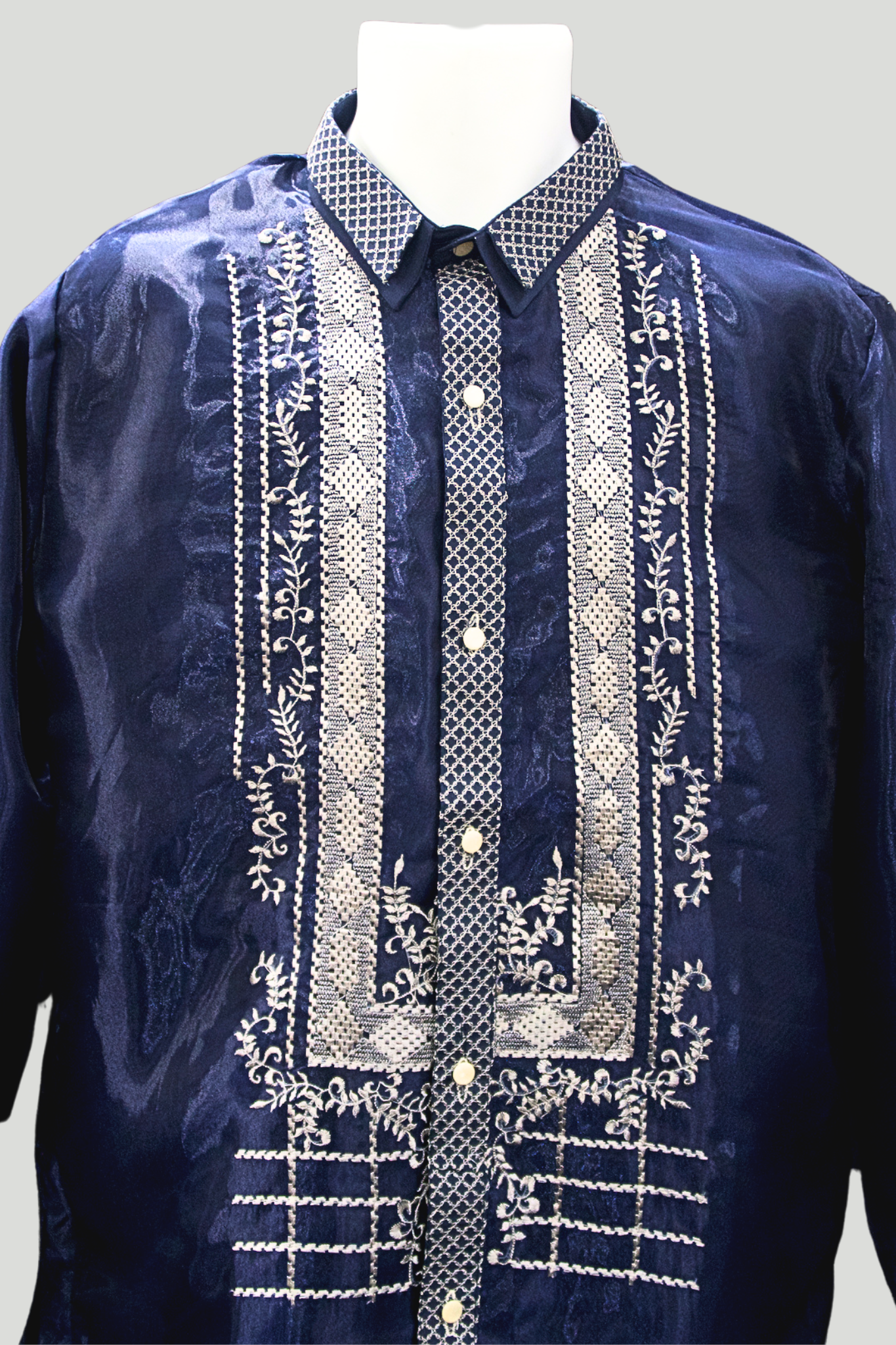 Navy Blue & Silver Organza Barong