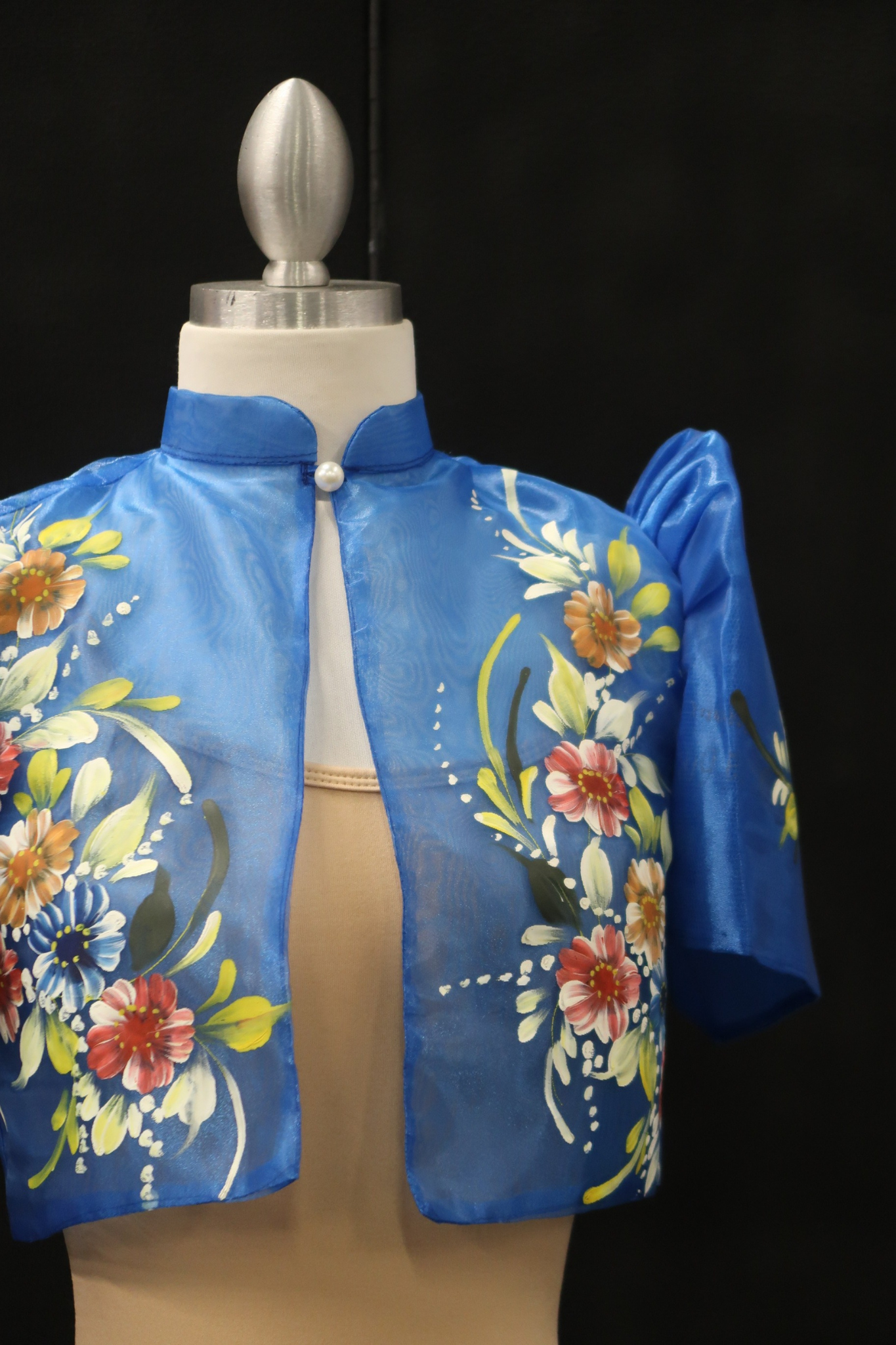 Hand Painted Single Button Bolero - Blue