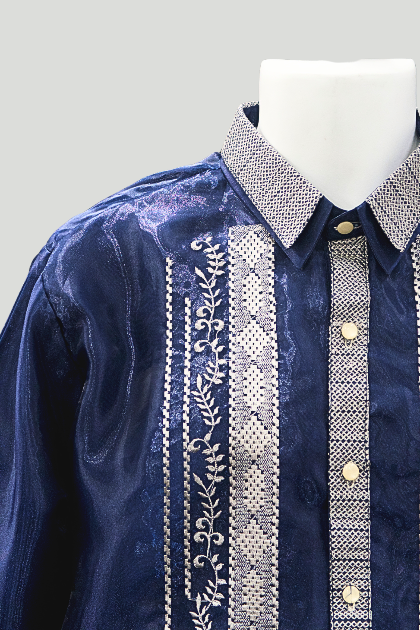 Navy Blue & Silver Organza Barong