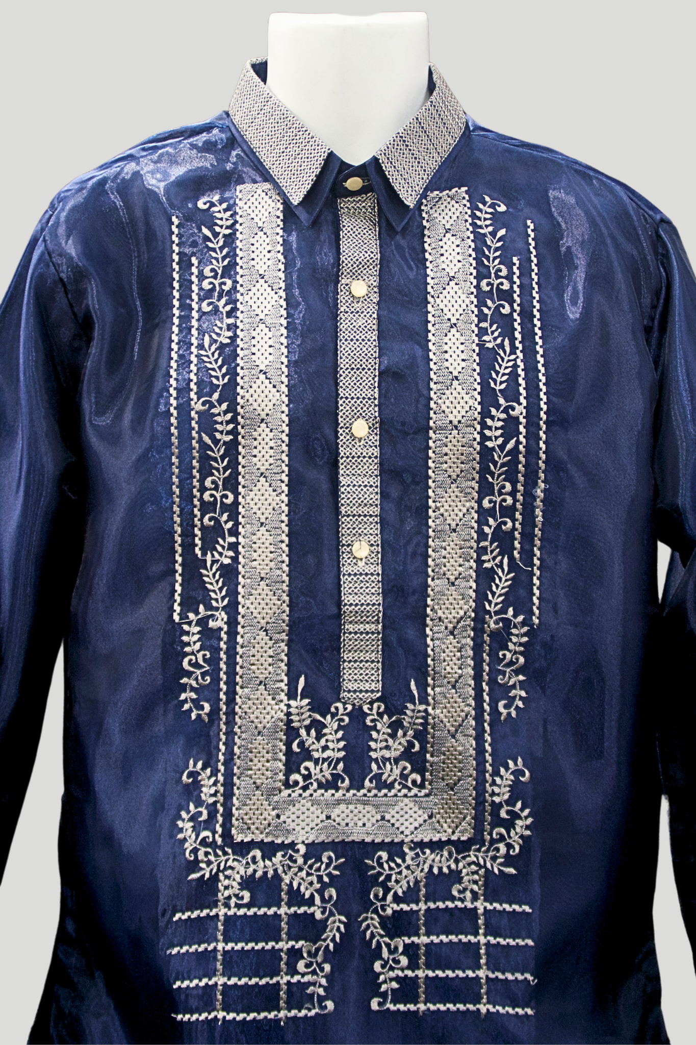 Navy Blue & Silver Organza Barong