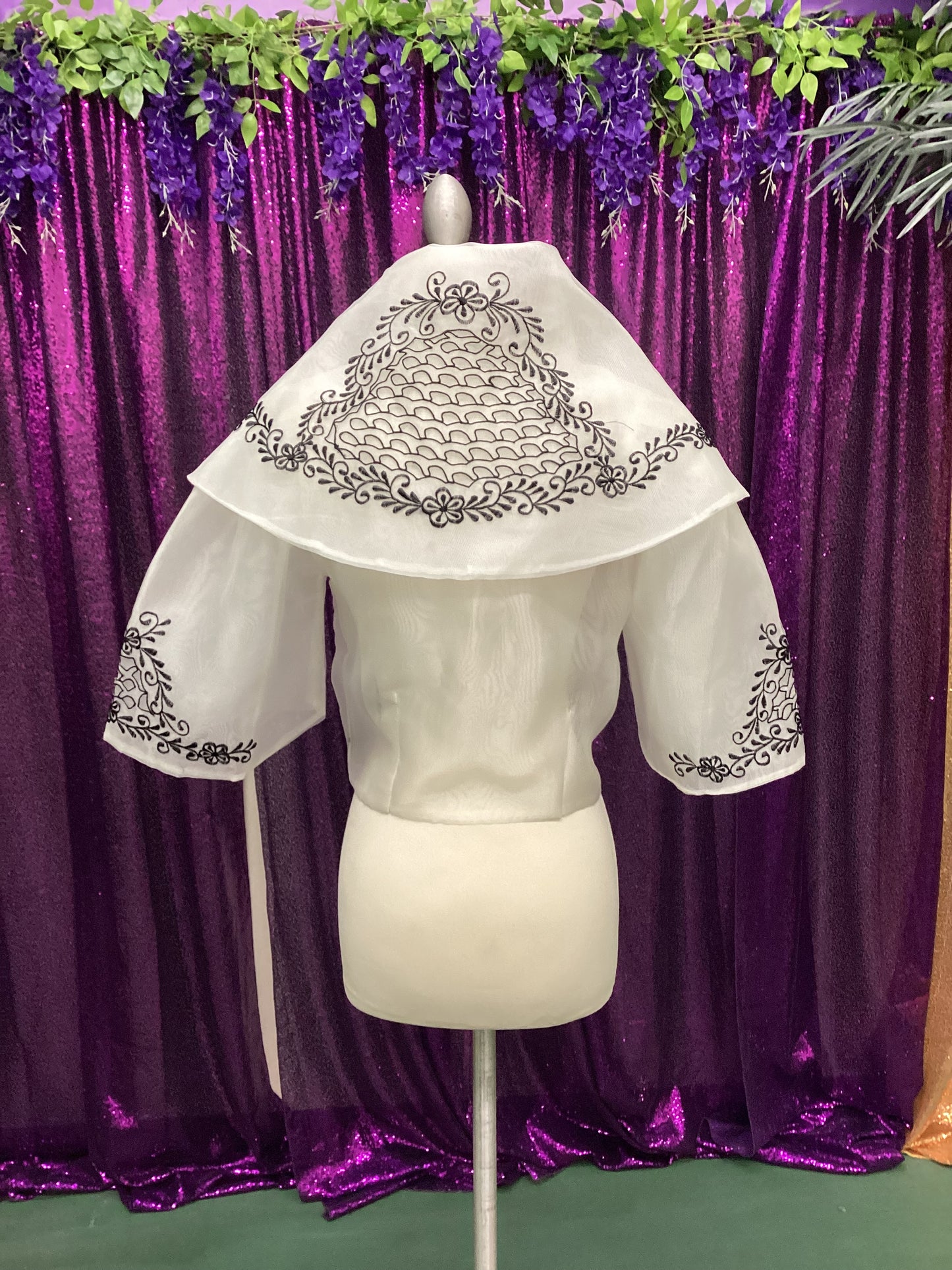 Maria Clara Filipiniana Blouse - White/Black