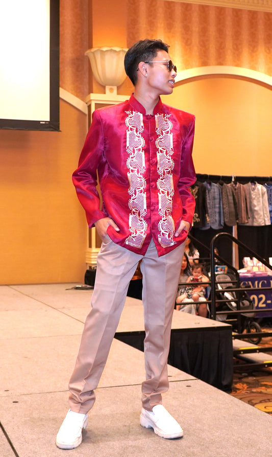 Organza Coat Barong - Burgundy