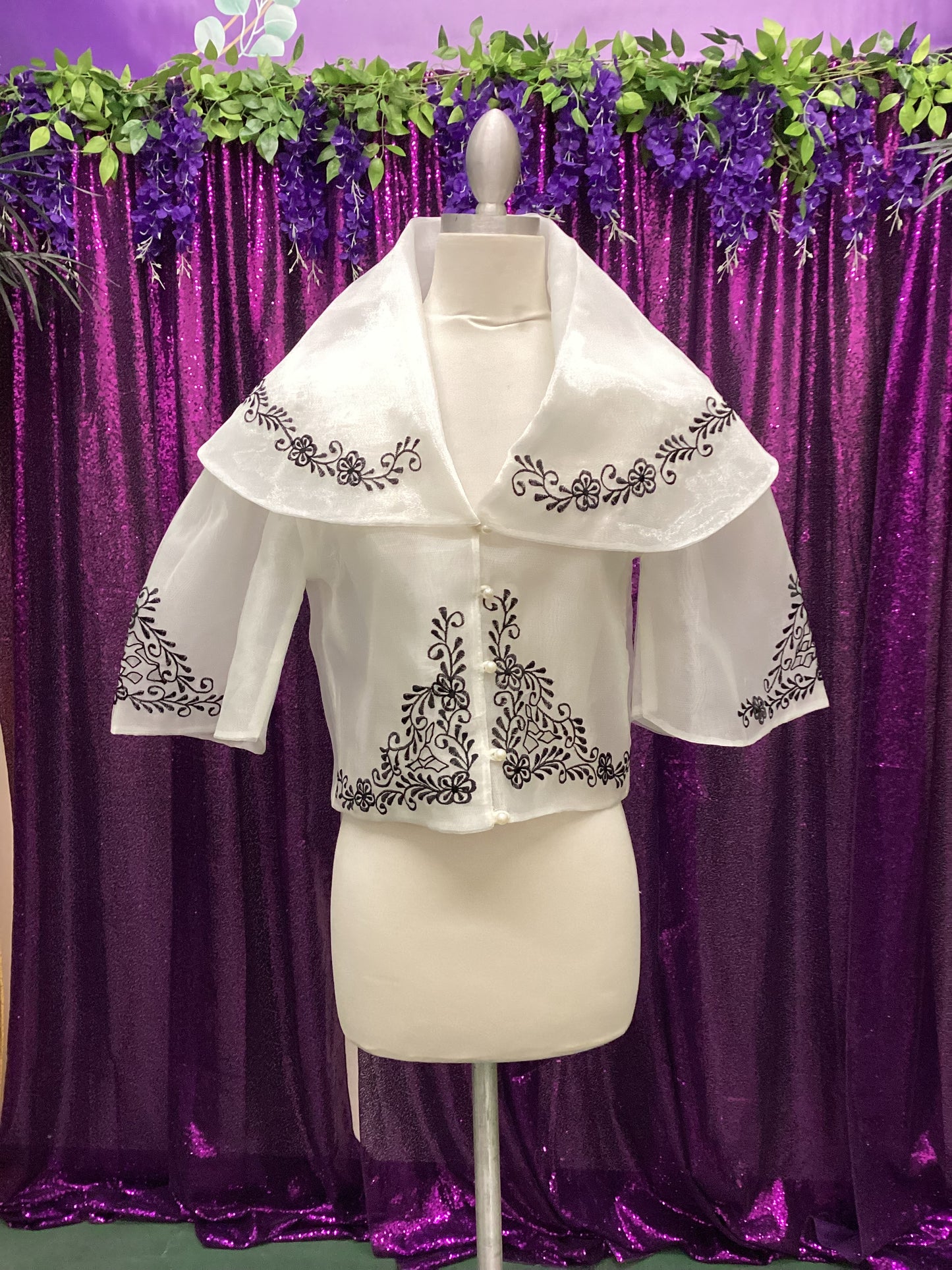 Maria Clara Filipiniana Blouse - White/Black