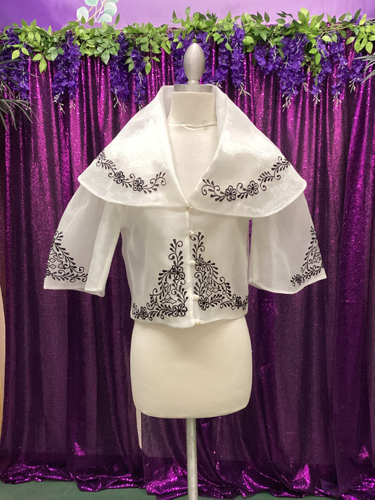 Maria Clara Filipiniana Blouse - White/Black