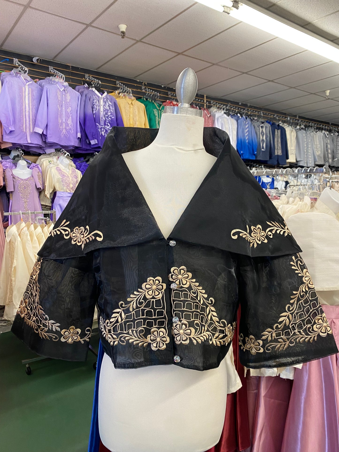 Maria Clara Filipiniana Blouse - Black