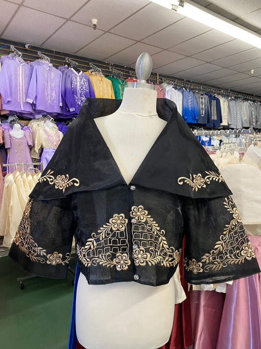 Maria Clara Filipiniana Blouse - Black