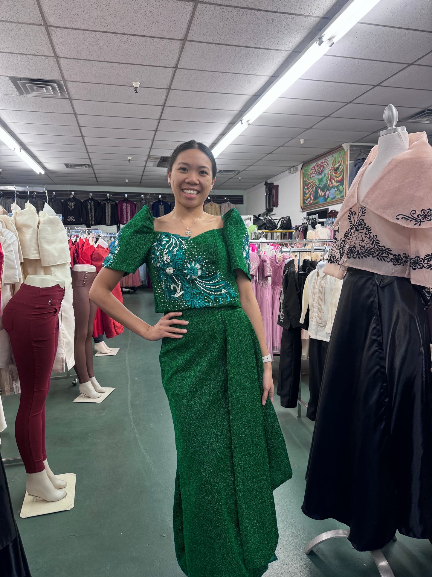 Kathryn Mestiza Top & Skirt - Emerald Green