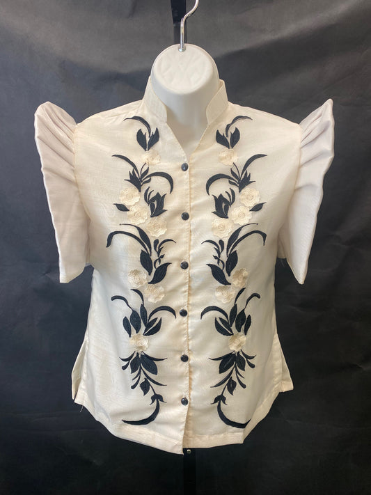 Mestiza Barong Blouse - Beige/Black 1