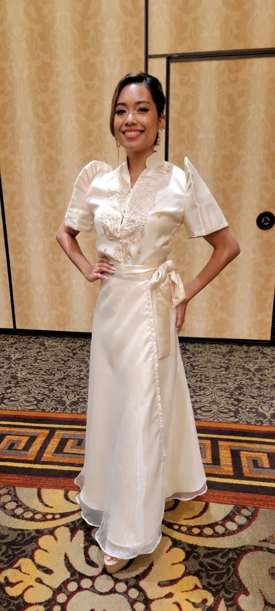 Satin Mestiza Barong Blouse - Beige