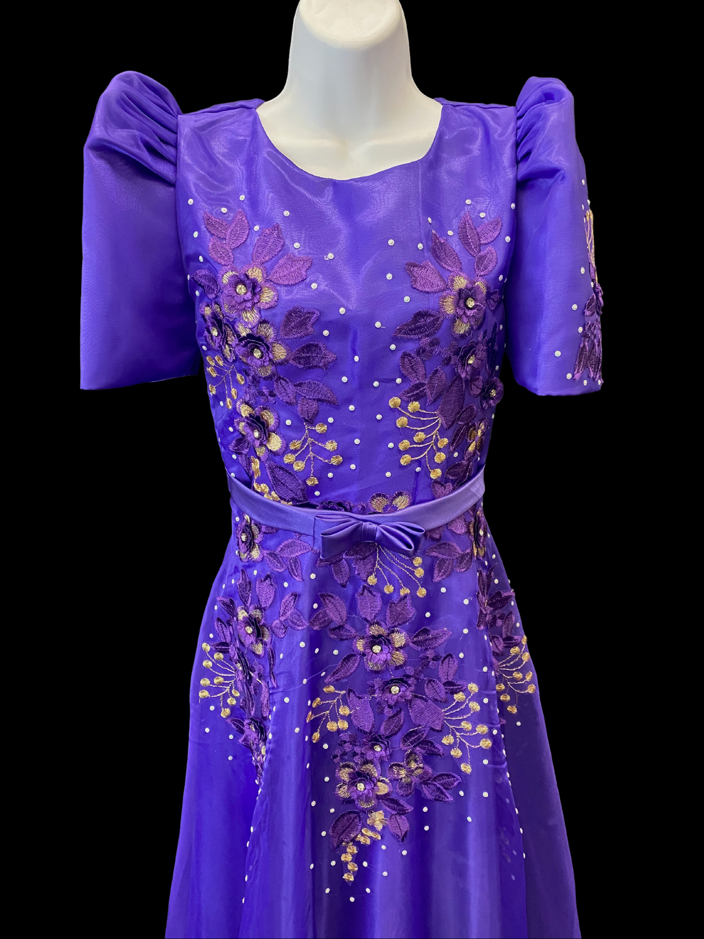 Purple Mestiza Satin Gown w/ 3D Lace