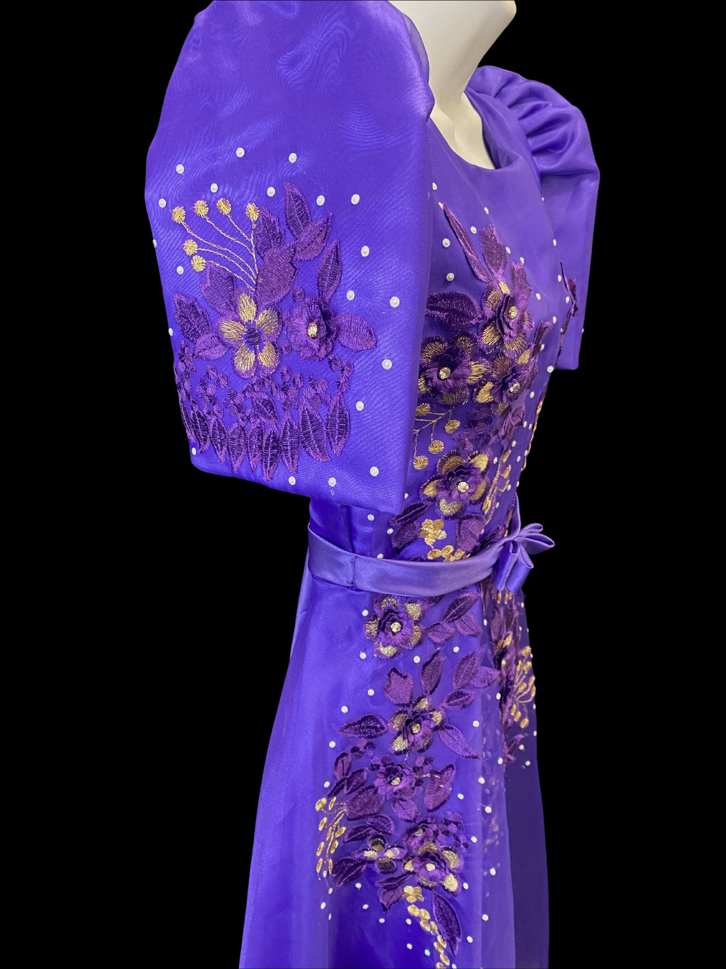 Purple Mestiza Satin Gown w/ 3D Lace