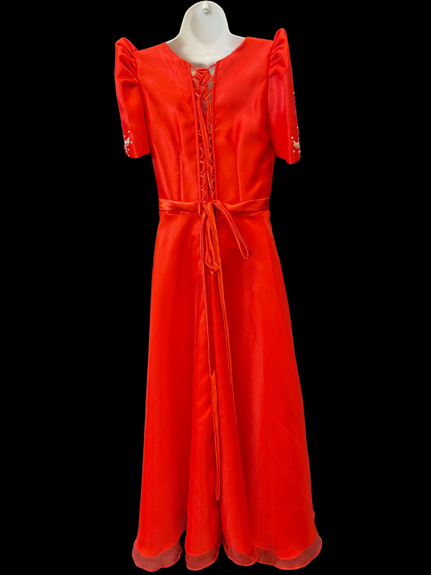 Red Mestiza Satin Gown w/ 3D Lace