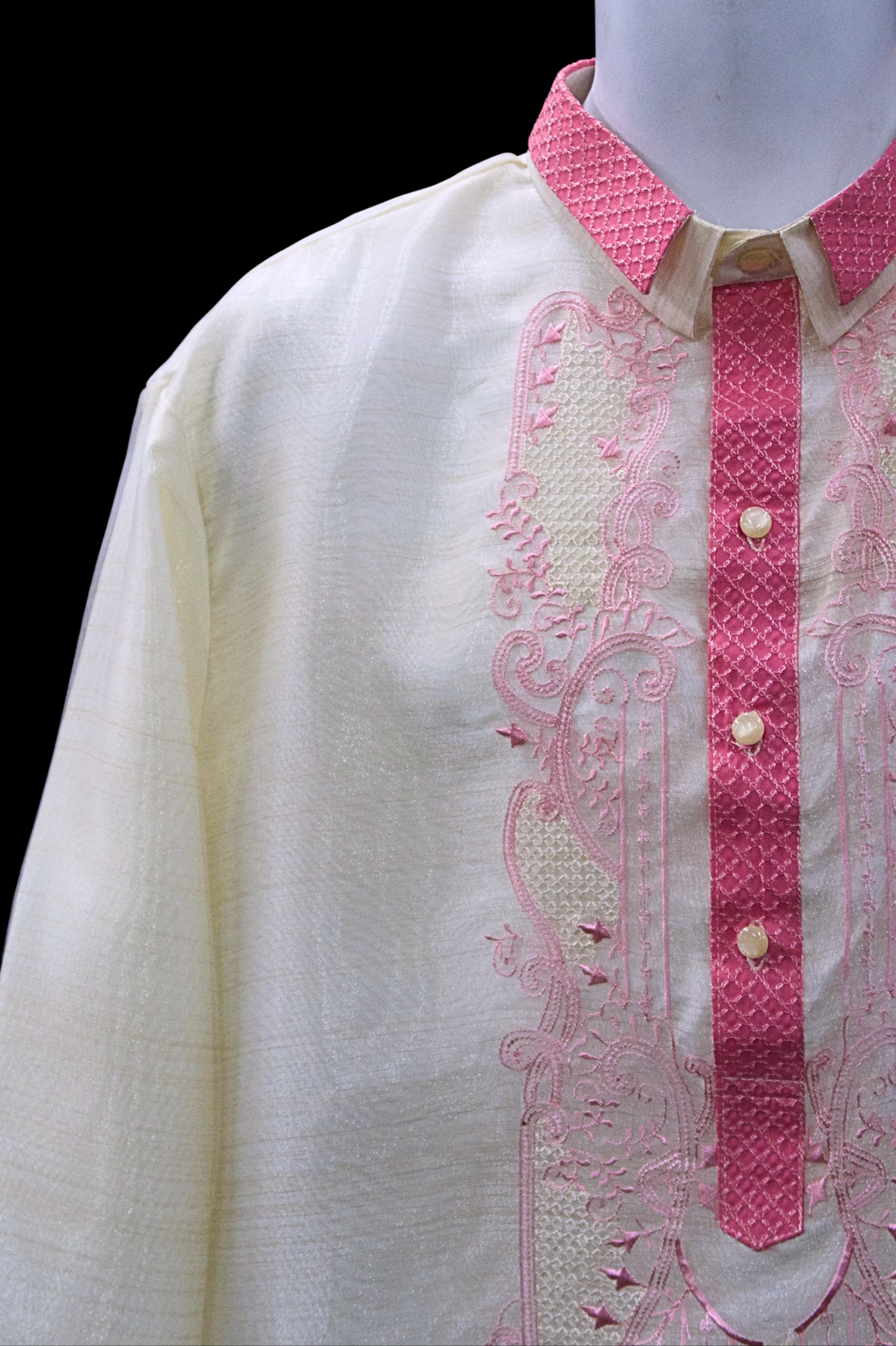 Swirl Barong - Beige/Pink Organza