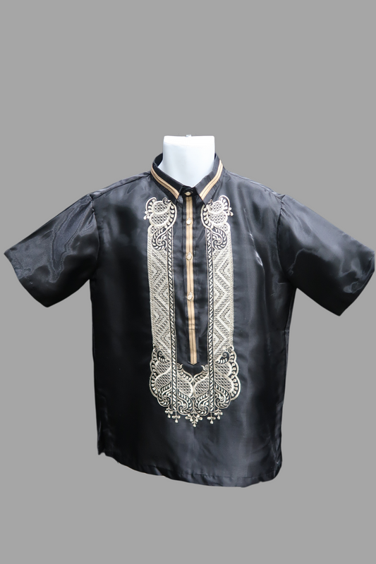 Short Sleeve Organza Barong - Black/Mocha 31