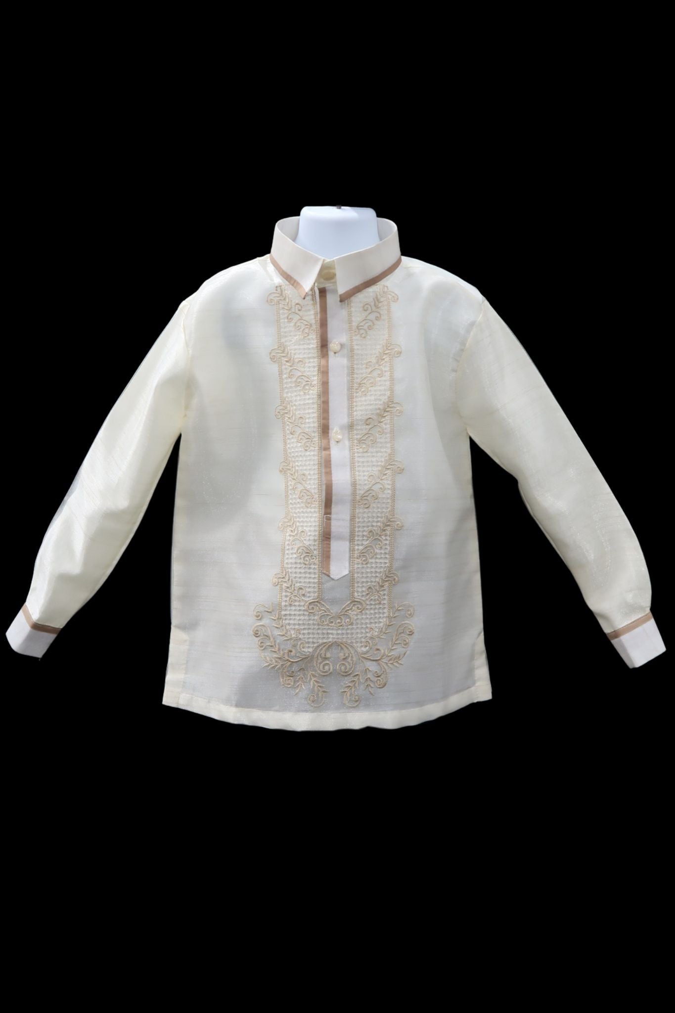 Kids Twine Barong - Beige Pina Organza