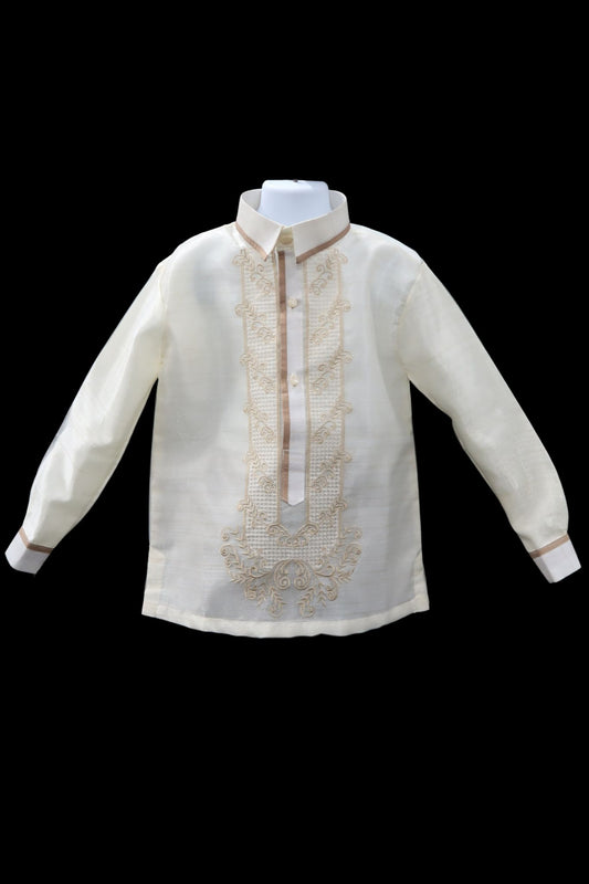 Kids Twine Barong - Beige Pina Organza