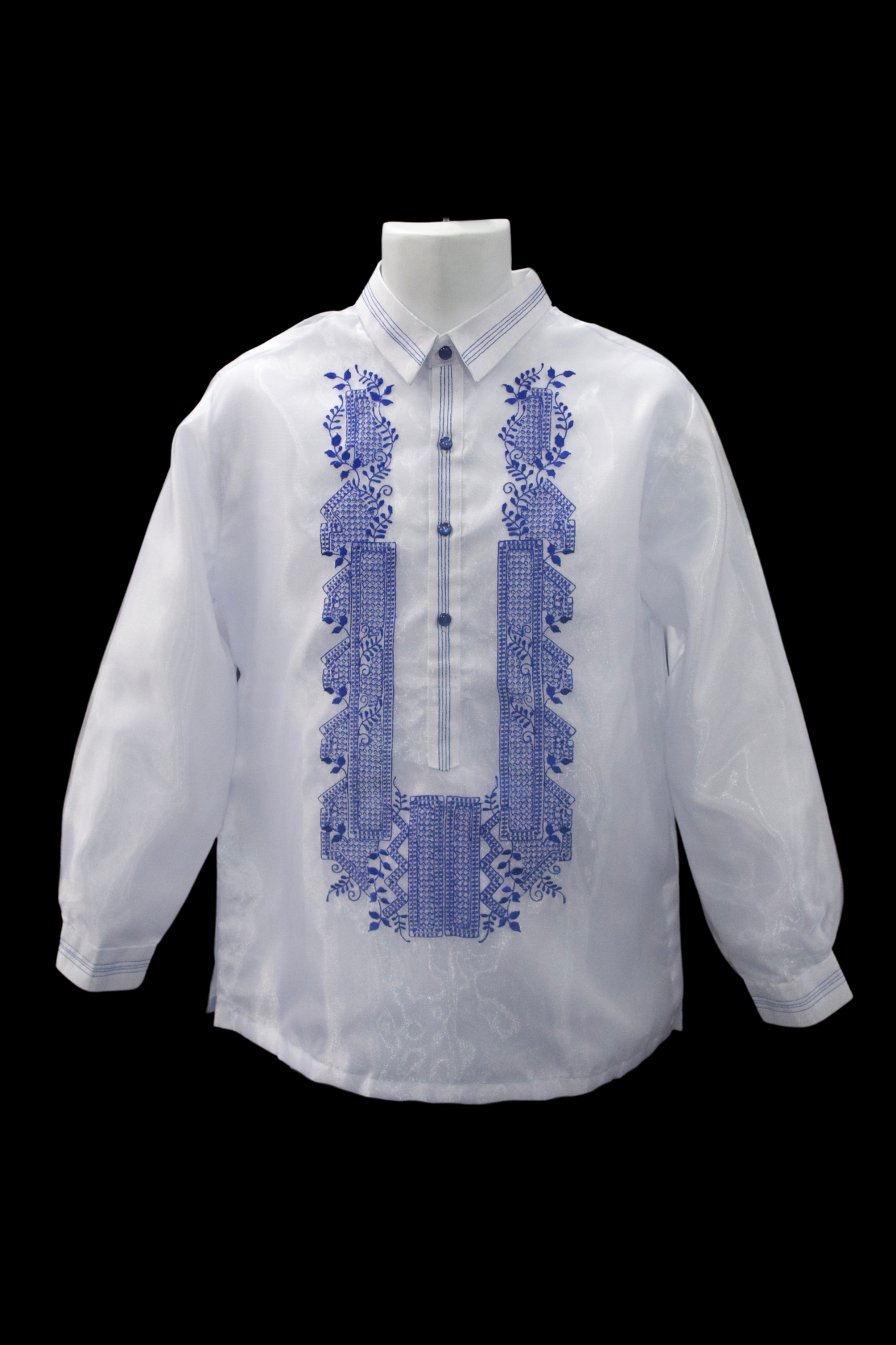 White & Royal Blue Organza Barong