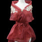 Lace Applique Panuelo - Burgundy & Beige