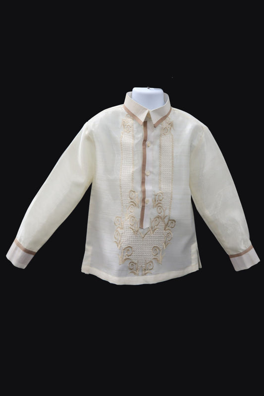 Kids Harry Barong - Beige Pina Organza