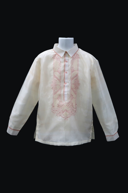 Beige & Old Rose Organza Barong - Aldin 3