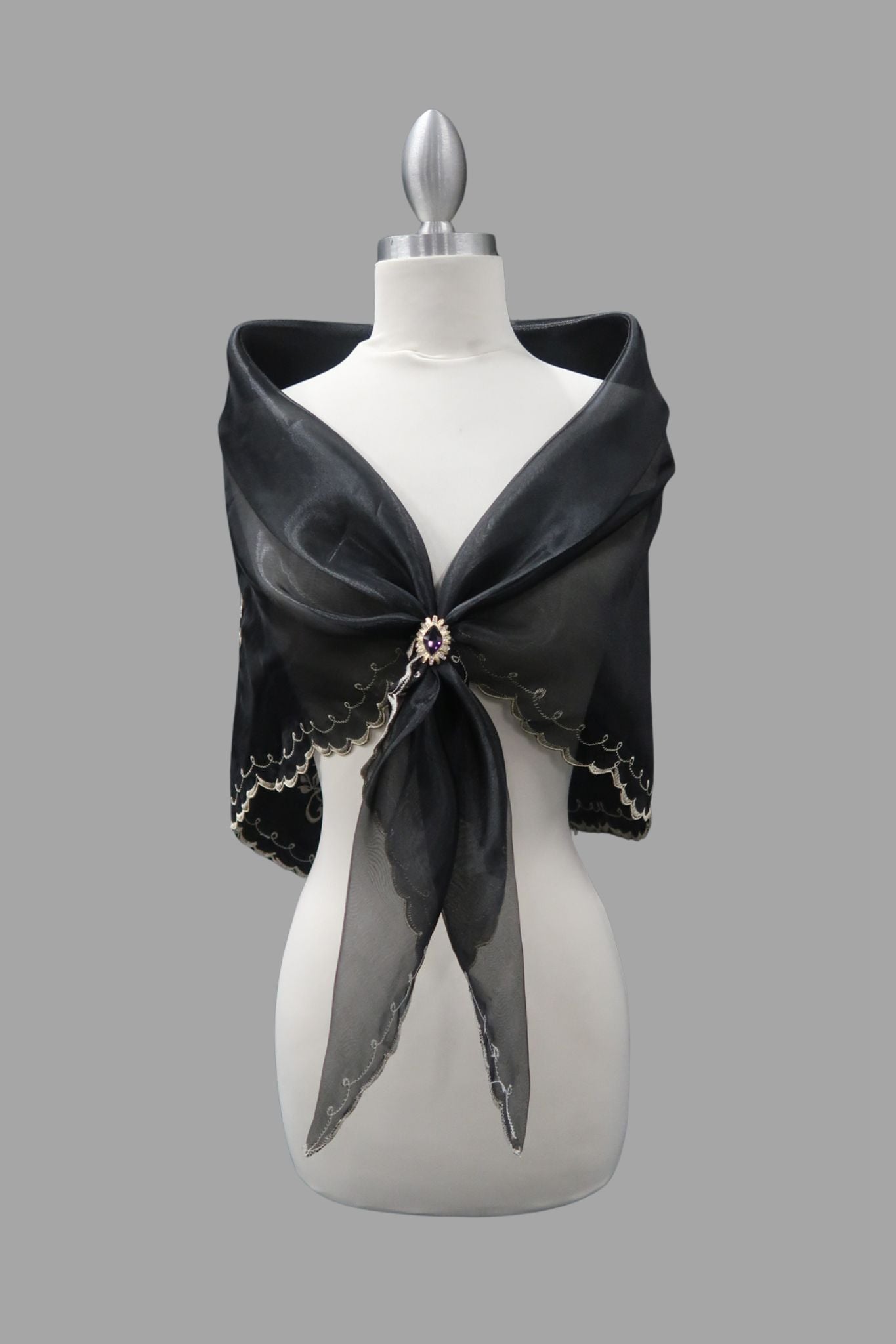 Black & Mocha Embroidered Alampay - Classic Drape (64")