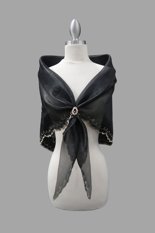 Black & Mocha Embroidered Alampay - Classic Drape (64")