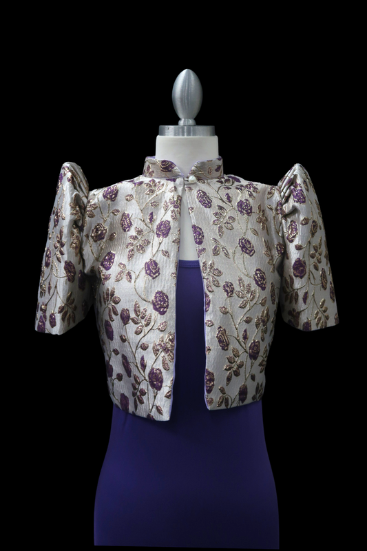 Jacquard Single Button Bolero - Purple/Gold