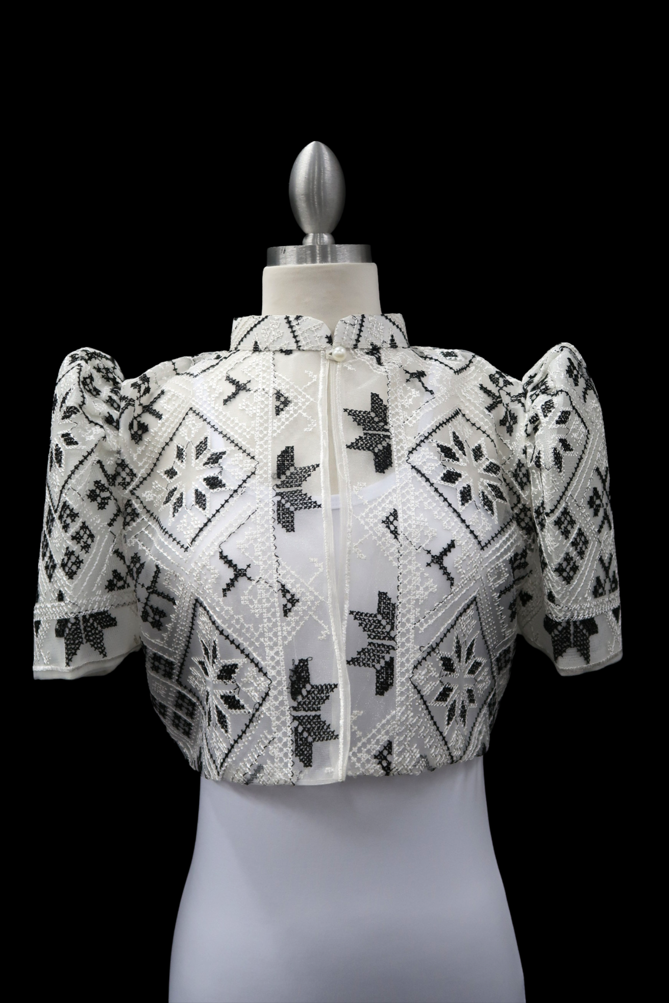 Full Lace Emb Star Bolero - Black & White