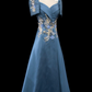 Metallic Gazar Overlap Gown - Dusty Blue