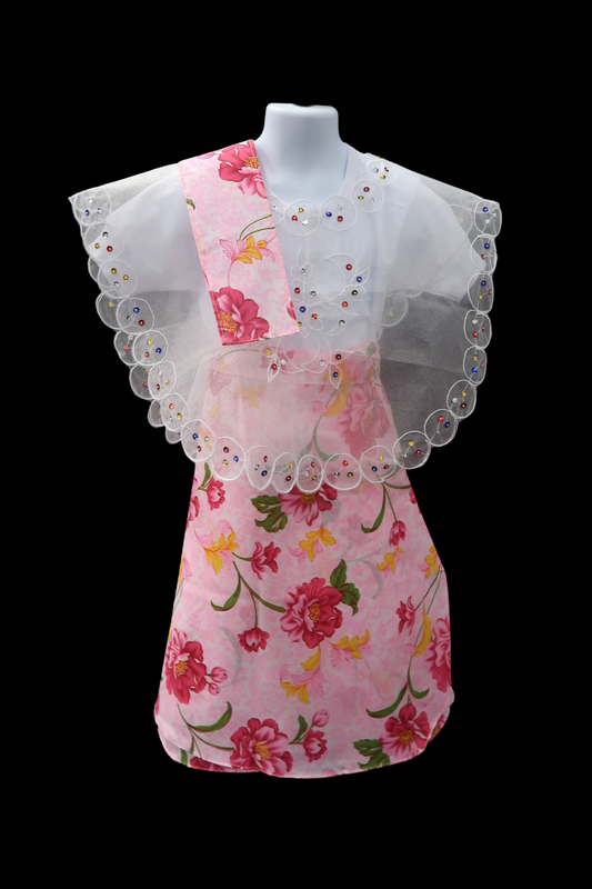 Girl's Plaid Baro't Saya - Pink Floral