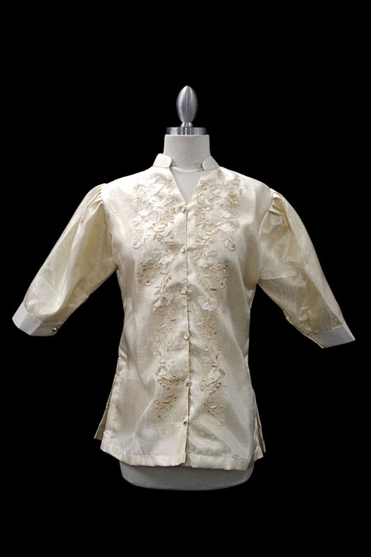 3/4 Puff Sleeve Barong Blouse - Satin Beige